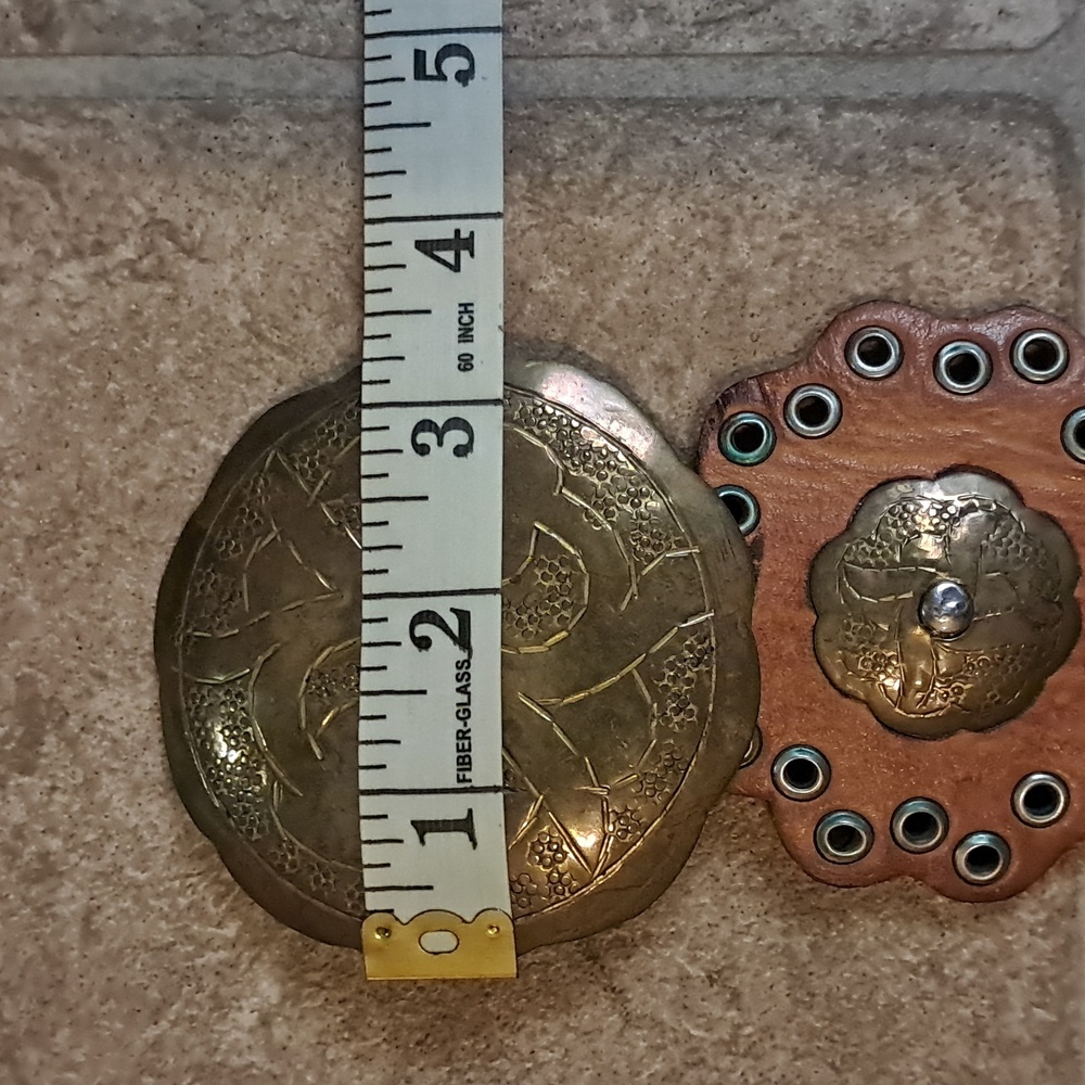 Brown Leather Western Concho Belt with Brass Medallions - Picture 7 of 8